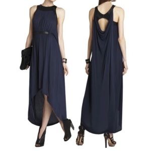 BCBG navy blue dress with black leather trim